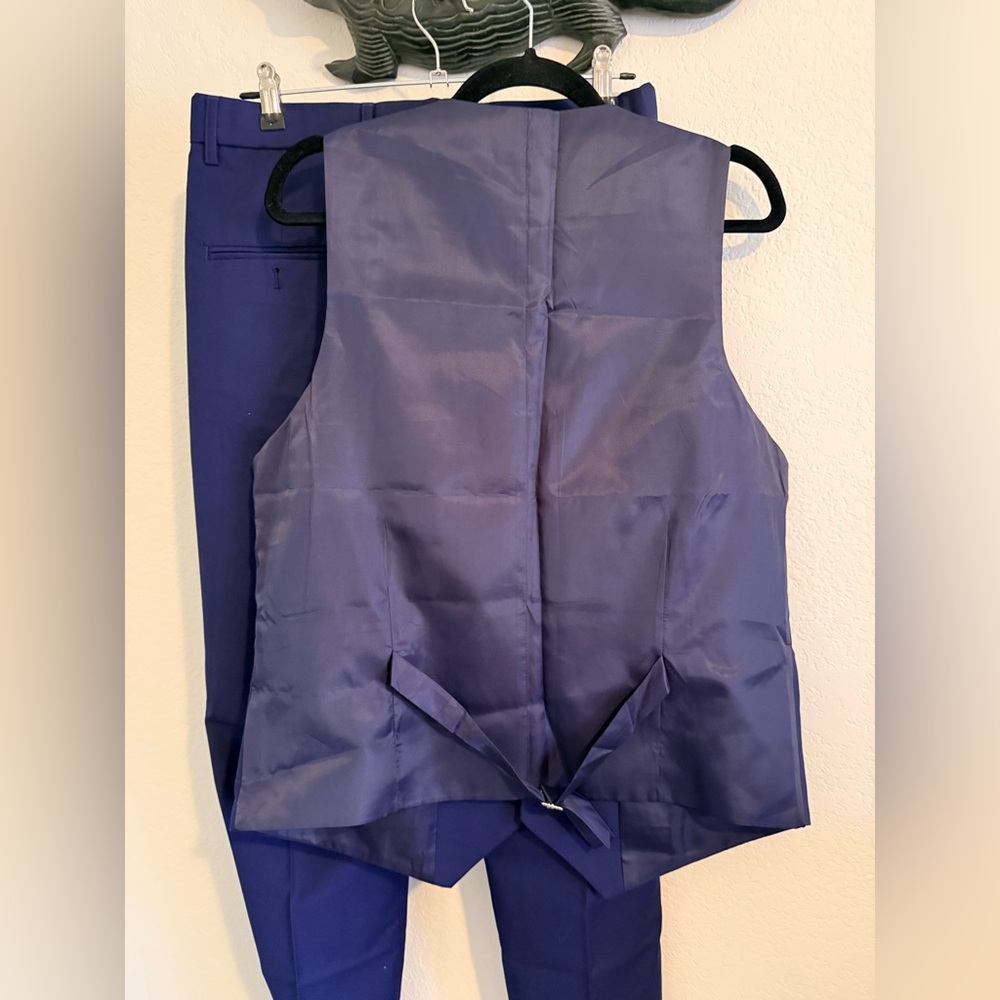 Men's Royal Blue Dress Vest and Trousers Set - Picture 5 of 9